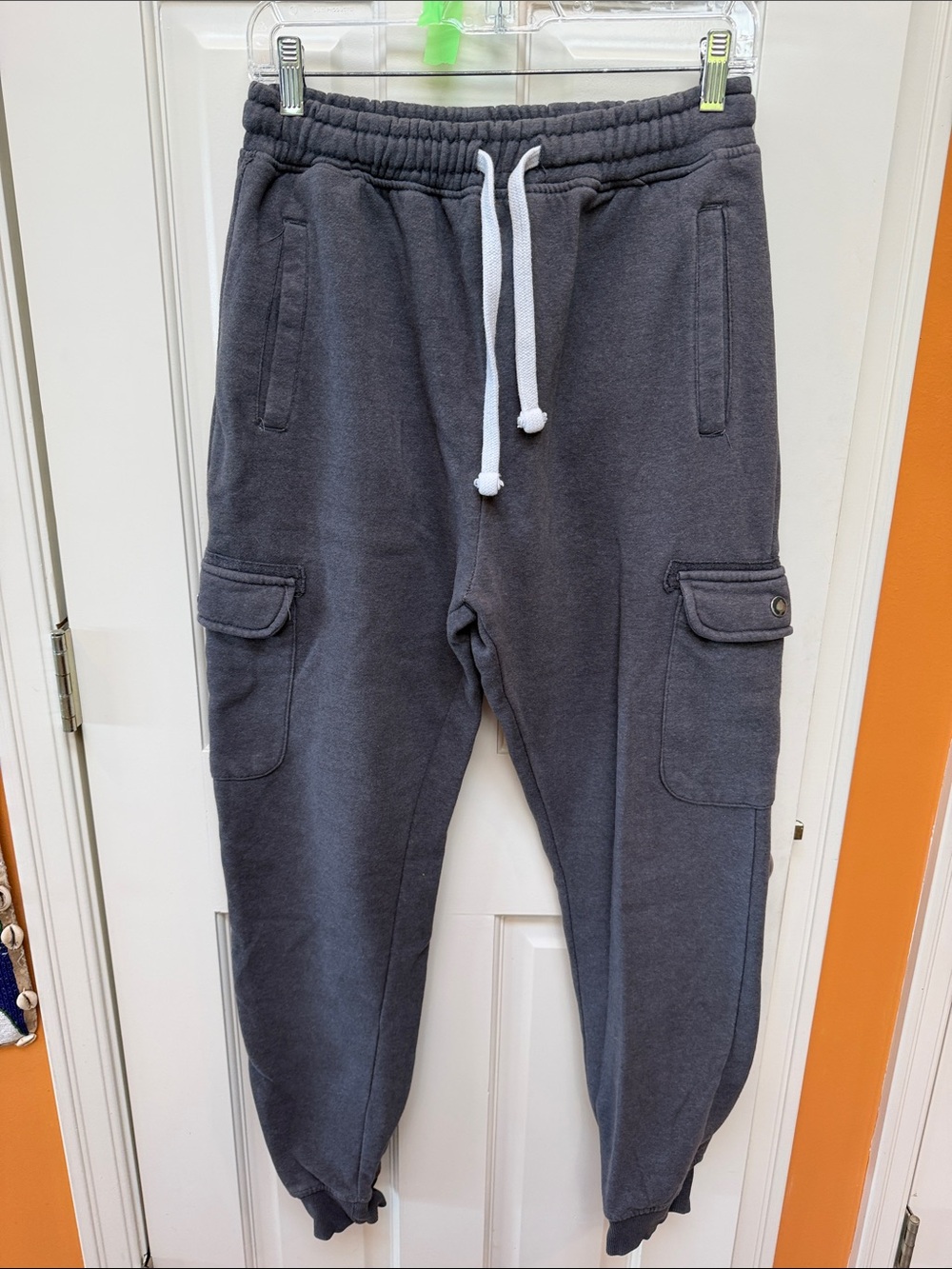 dip Charcoal Gray Cargo Jogger Sweatpants with White Drawstring